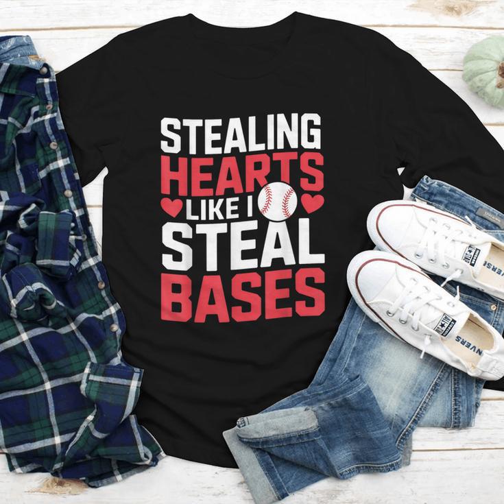 Stealing Hearts Like I Steal Bases Cute Baseball Kids Youth Long Sleeve Tee