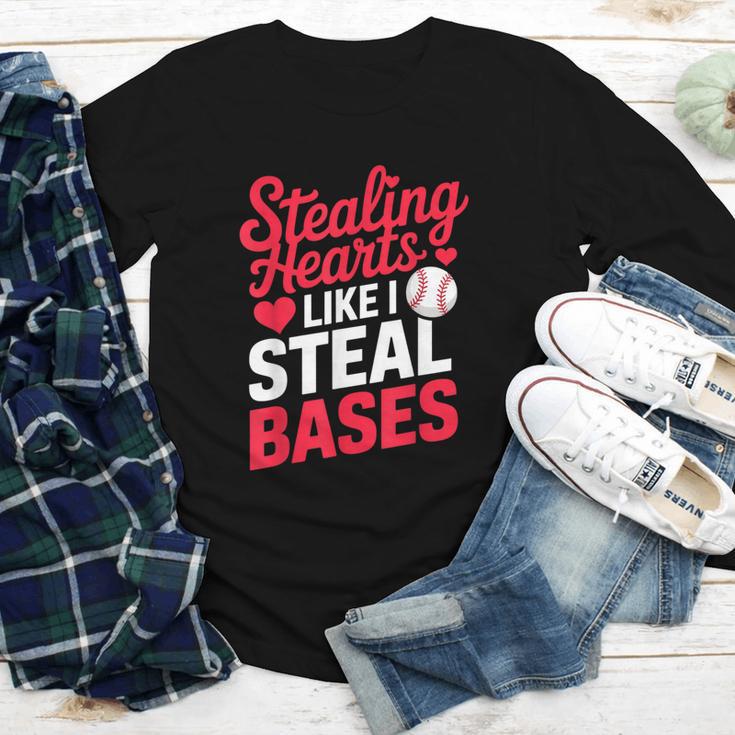 Stealing Hearts Like I Steal Bases Cute Baseball Valentine Youth Long Sleeve Tee