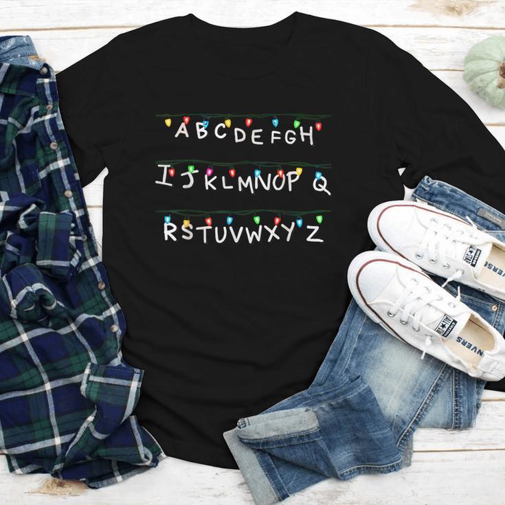 Stranger Wall Alphabet Lights Spooky Back To School Youth Long Sleeve Tee