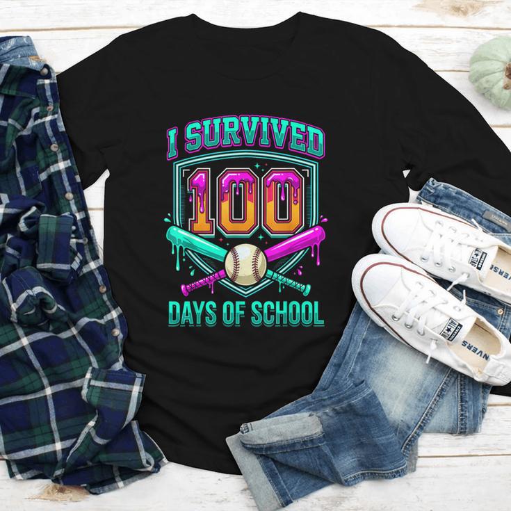 I Survived 100 Days Of School Baseball Drip Youth Long Sleeve Tee