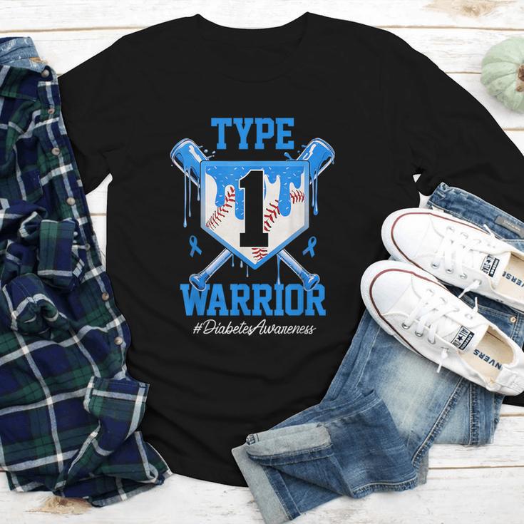T1D Warrior Baseball Drip Diabetes Awareness Blue Ribbon Youth Long Sleeve Tee