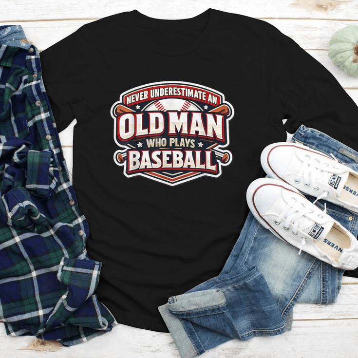 Never Underestimate An Old Man Who Plays Baseball Youth Long Sleeve Tee Never Underestimate An Old Man Who Plays Baseball Youth Long Sleeve Tee