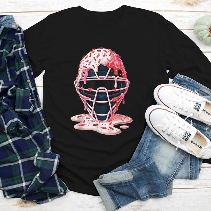 Valentine Baseball Catcher Mask Ice Cream Drip Tee For Boys Youth Long Sleeve Tee