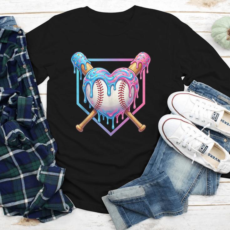 Valentines Baseball Heart Dripping Ice Cream Gen Z Alpha Youth Long Sleeve Tee