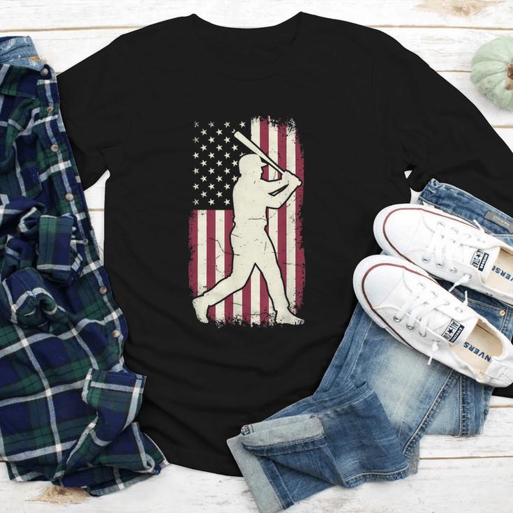 Vintage American Flag Baseball Batter Patriotic Home Run Youth Long Sleeve Tee Vintage American Flag Baseball Batter Patriotic Home Run Youth Long Sleeve Tee
