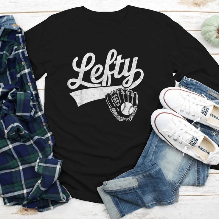 Vintage Baseball Tee Lefty Left Handed Baseball Player Youth Long Sleeve Tee