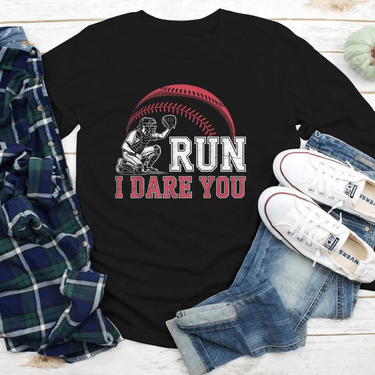 Vintage Humor Baseball Apparel Run I Dare You Youth Long Sleeve Tee Vintage Humor Baseball Apparel Run I Dare You Youth Long Sleeve Tee