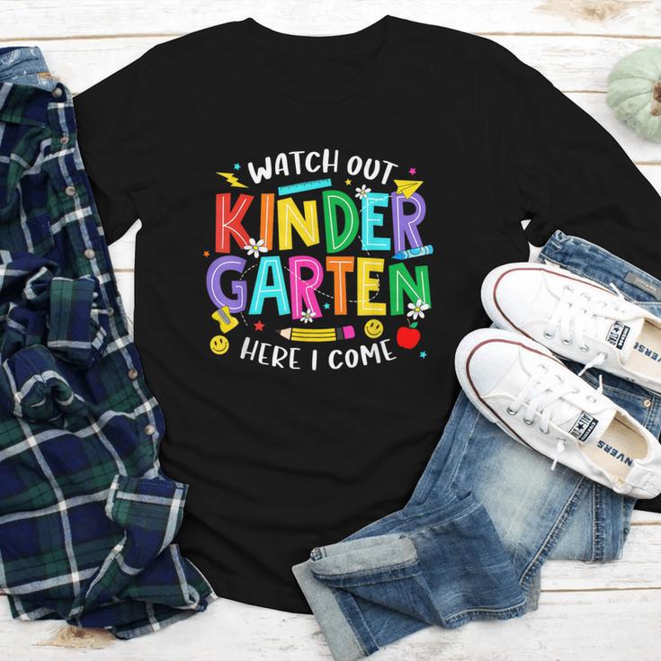 Watch Out Kindergarten Here I Come Kinder Back To School Kid Youth Long Sleeve Tee