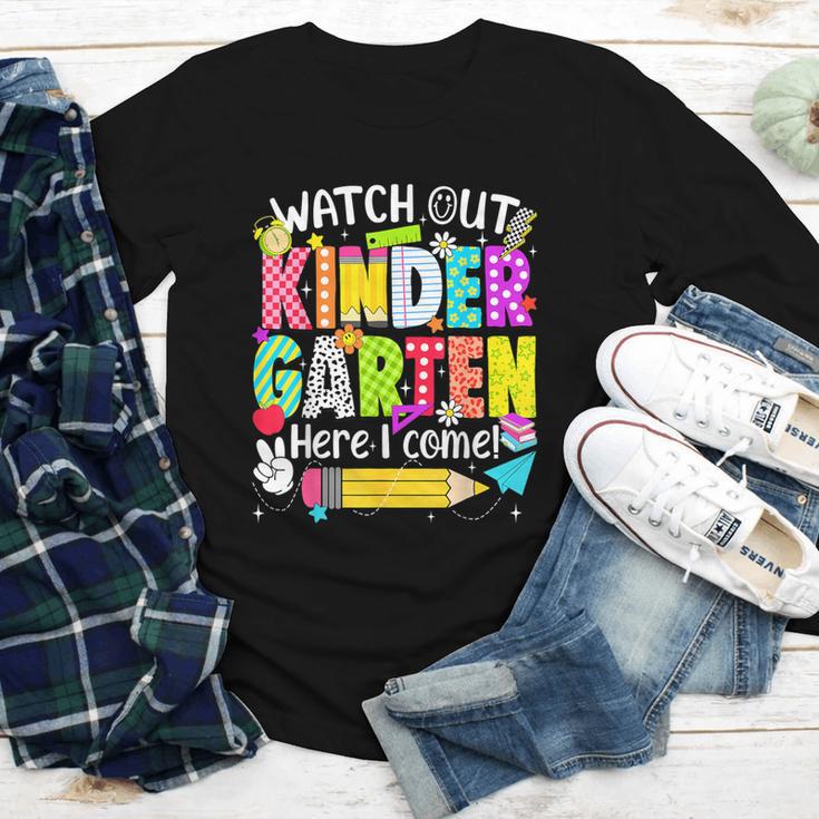 Watch Out Kindergarten Here I Come Kinder Back To School Youth Long Sleeve Tee Watch Out Kindergarten Here I Come Kinder Back To School Youth Long Sleeve Tee