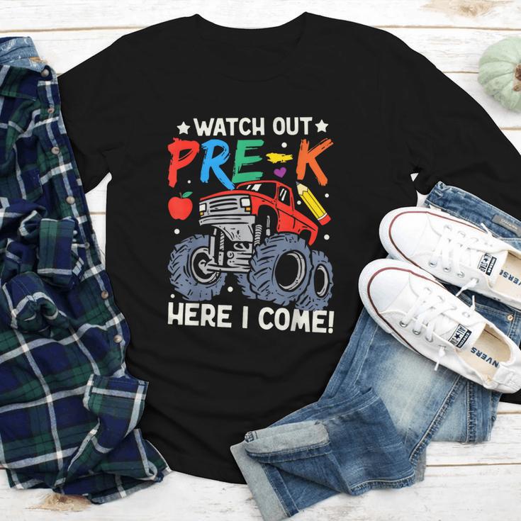 Watch Out Pre-K Here I Come Monster Truck Back To School Youth Long Sleeve Tee