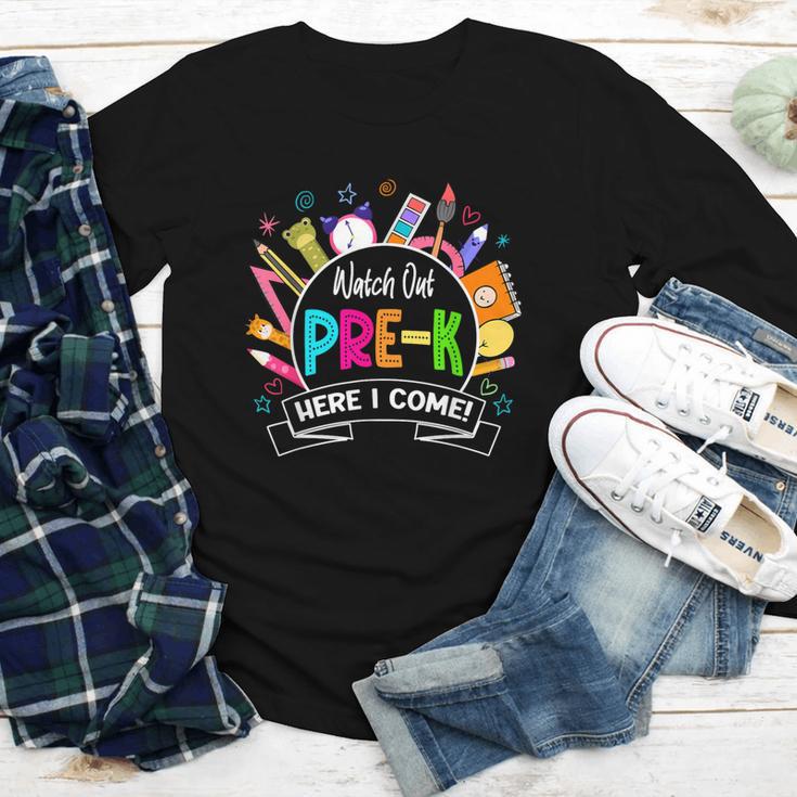 Watch Out Pre-Kindergarten Here I Come Back To School Pre-K Youth Long Sleeve Tee