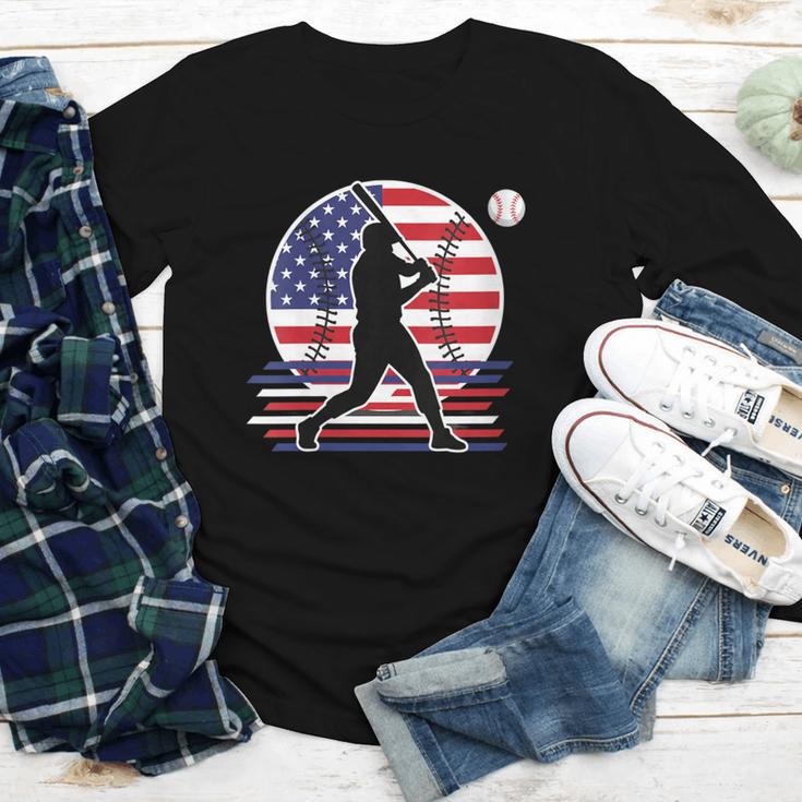 Women's Batter Patriotic American Flag Baseball Silks Youth Long Sleeve Tee Women's Batter Patriotic American Flag Baseball Silks Youth Long Sleeve Tee