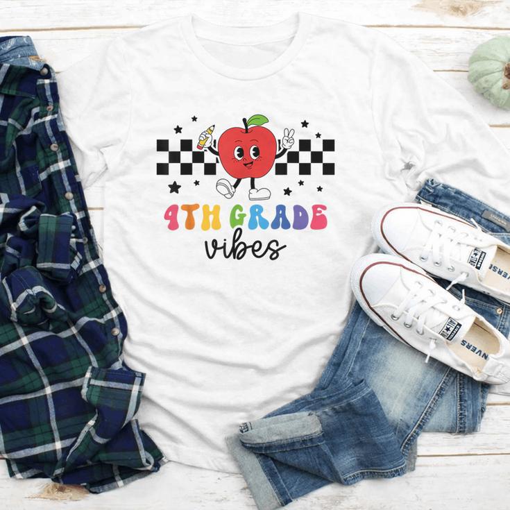 4th Grade Vibes Retro Groovy Apple Back To School Youth Long Sleeve Tee
