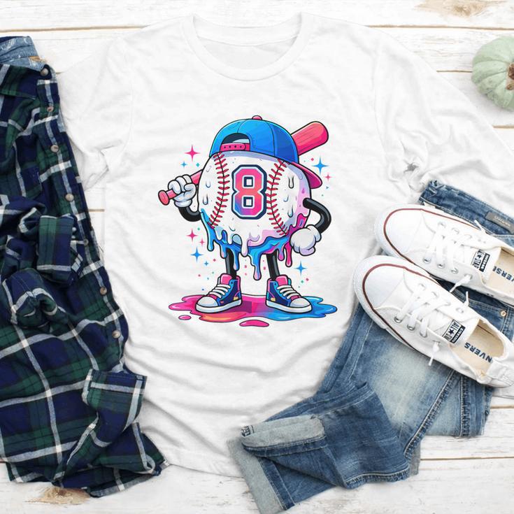 Baseball Drip 8th 8 Year Old Birthday Boys Pitcher Player Youth Long Sleeve Tee