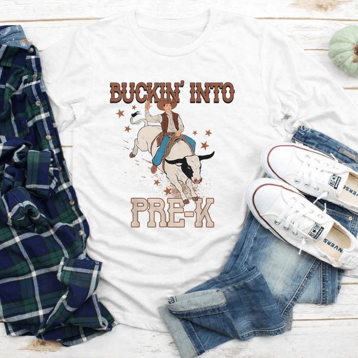 Buckin' Into Pre-K Back To School Cowboy Western Youth Long Sleeve Tee Buckin' Into Pre-K Back To School Cowboy Western Youth Long Sleeve Tee