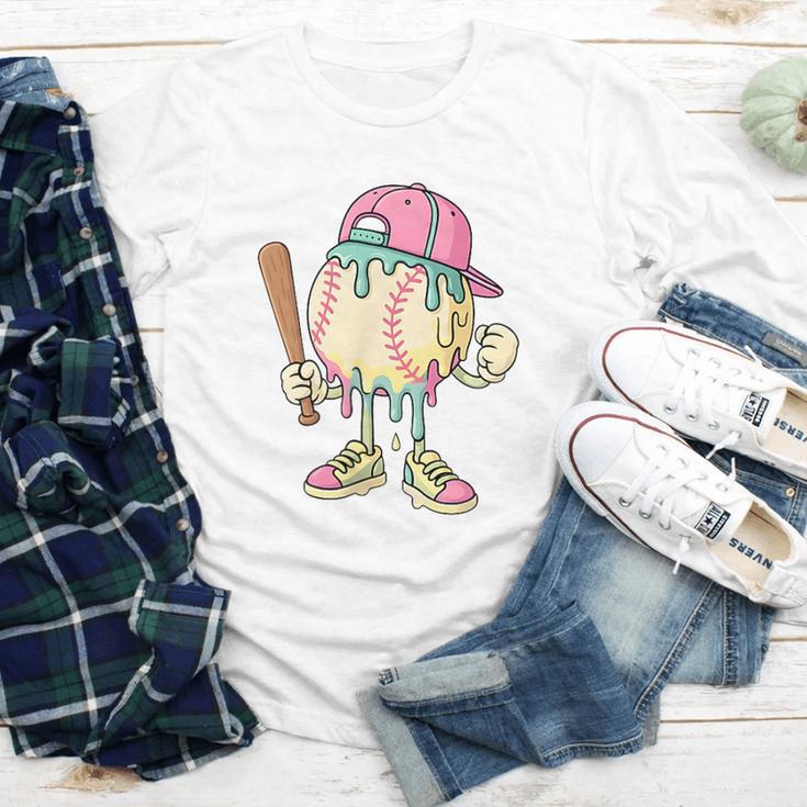 Cute Baseball Ice Cream Drip For Girls & Boys 2 Sides Youth Long Sleeve Tee