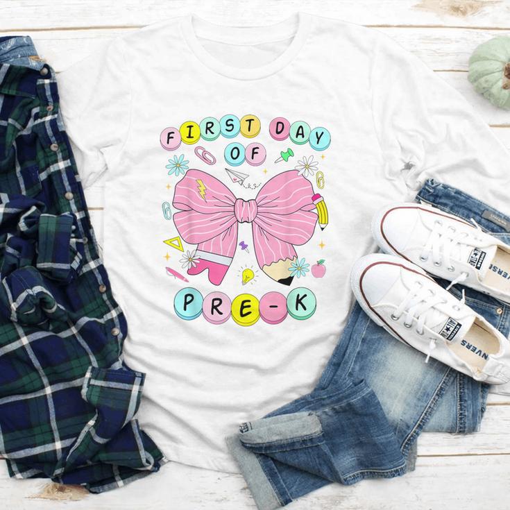 First Day Of Pre-K Girls Coquette Bow Back To School Kids Youth Long Sleeve Tee First Day Of Pre-K Girls Coquette Bow Back To School Kids Youth Long Sleeve Tee