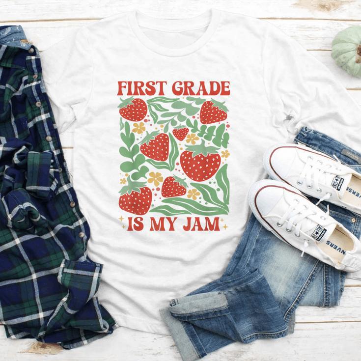 First Grade Is My Jam Boho Floral Strawberry Back To School Youth Long Sleeve Tee