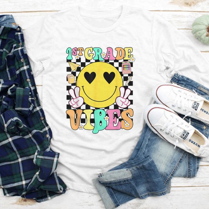 Girls 1st Grade Vibes Smile Face Back To School First Grade Youth Long Sleeve Tee Girls 1st Grade Vibes Smile Face Back To School First Grade Youth Long Sleeve Tee