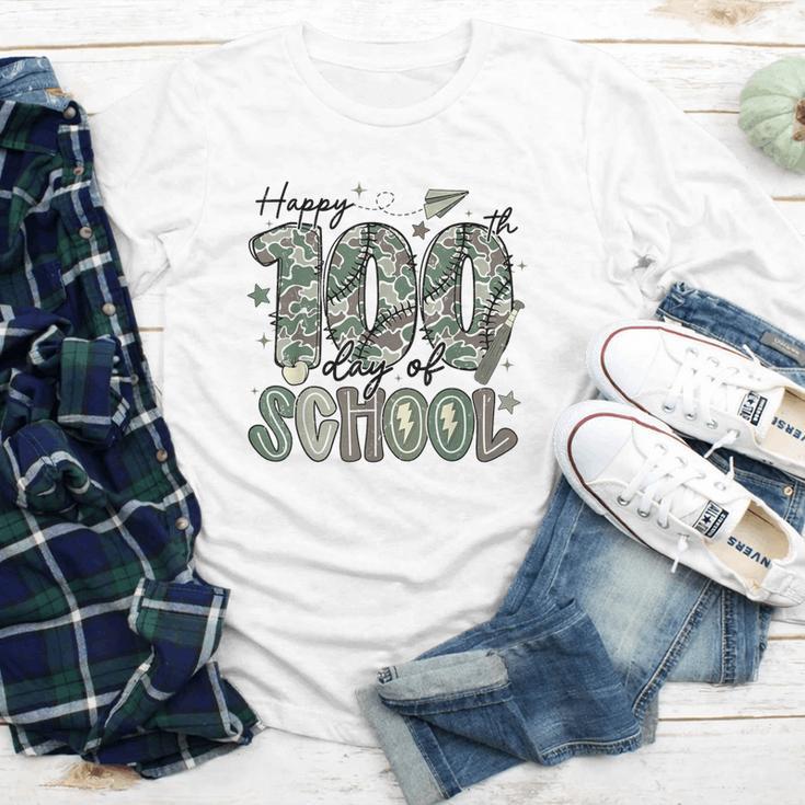 Happy 100th Day Of School Baseball Camo Boys Kids Toddler Youth Long Sleeve Tee