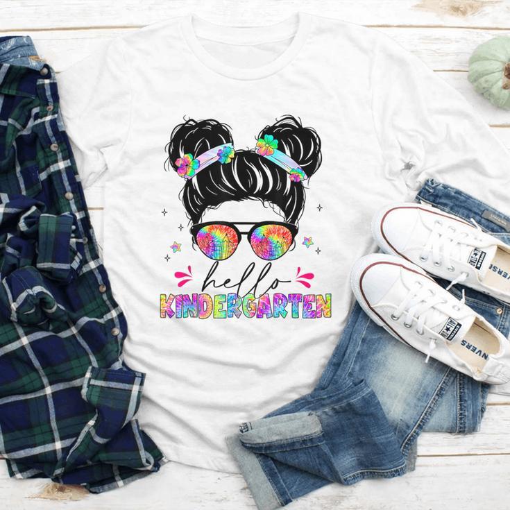 Hello Kindergarten Shirt Messy Bun Tie Dye Back To School Youth Long Sleeve Tee Hello Kindergarten Shirt Messy Bun Tie Dye Back To School Youth Long Sleeve Tee