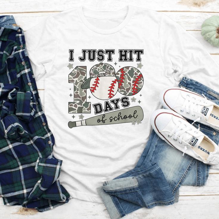 I Just Hit 100 Days Of School Camo Baseball 100 Days Smarter Youth Long Sleeve Tee