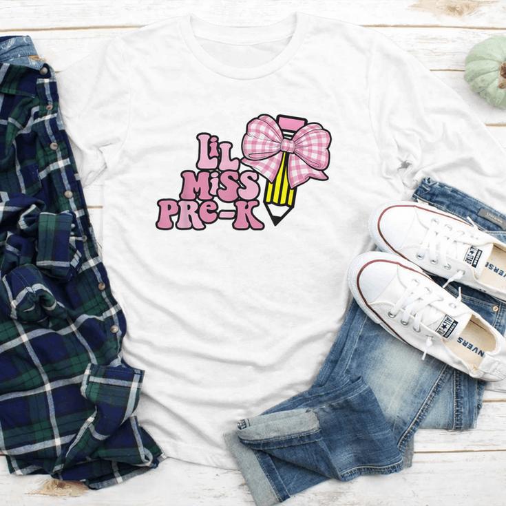 LiL Miss Pre-K Back To School Girls Coquette Bow First Day Youth Long Sleeve Tee
