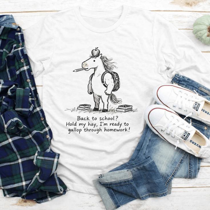 Naive Horse Doodle Back To School Gallop Homework Art Youth Long Sleeve Tee