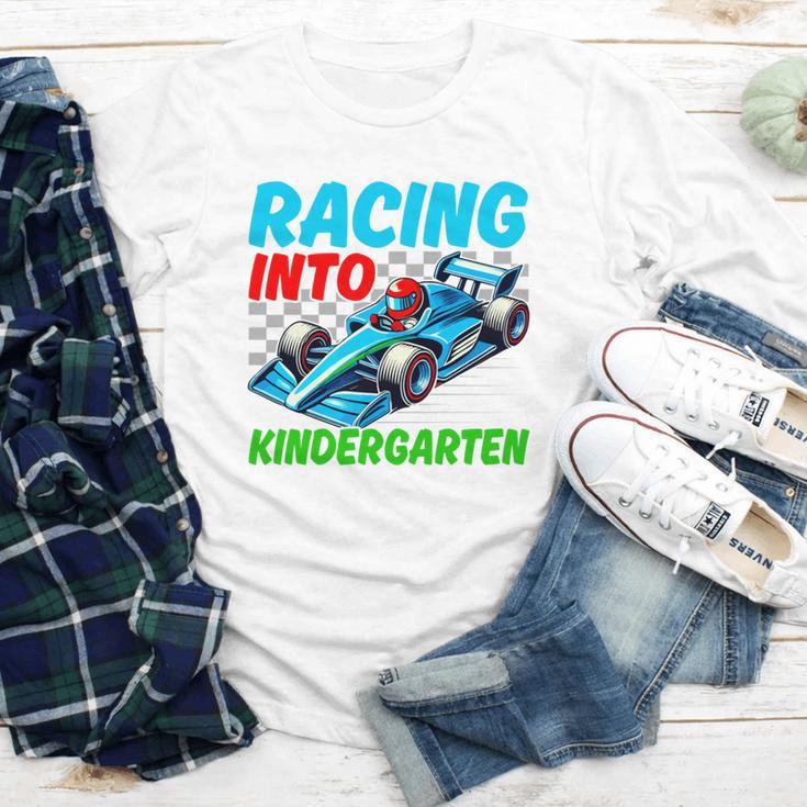 Racing Into Kindergarten Race Car Driver Back To School Performance Youth Long Sleeve Tee Racing Into Kindergarten Race Car Driver Back To School Performance Youth Long Sleeve Tee