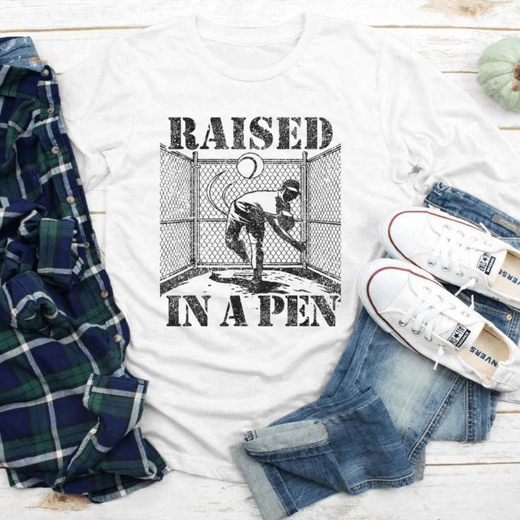 Raised In a Pen Baseball Pitcher Saying Bullpen Youth Long Sleeve Tee