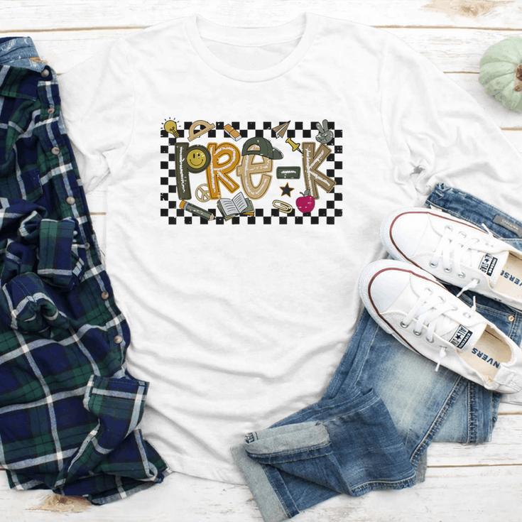 Retro Checkered Back To School Pre K Dude Cute Kid Preschool Youth Long Sleeve Tee