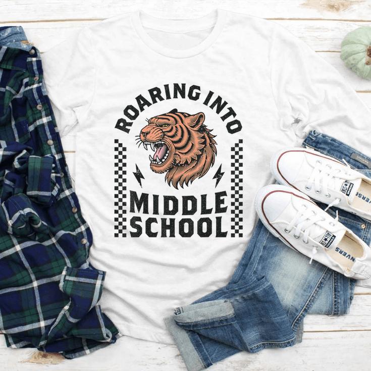 Roaring Into Middle School Tiger Back To School Boy Girl Kid Youth Long Sleeve Tee