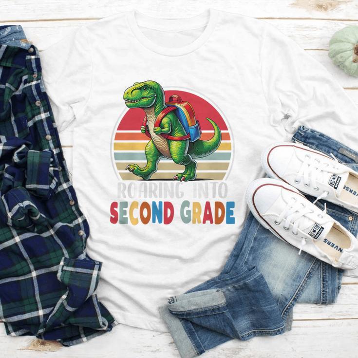 Roaring Into Second Grade T-Rex Back To School 2nd Grade Premium Tri-Blend Youth Long Sleeve Tee