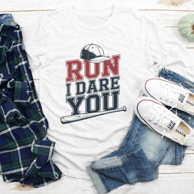 Run I Dare You Baseball Catcher Player Fan Youth Long Sleeve Tee