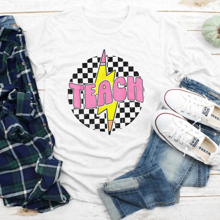 Women Checkered Teach Pencil Lightning Bolt Back To School Youth Long Sleeve Tee Women Checkered Teach Pencil Lightning Bolt Back To School Youth Long Sleeve Tee