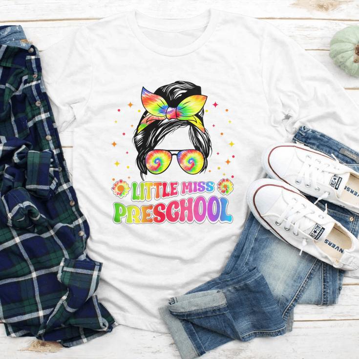 Women's Little Miss Preschool Messy Bun Tie Dye Back To School Girls Youth Long Sleeve Tee