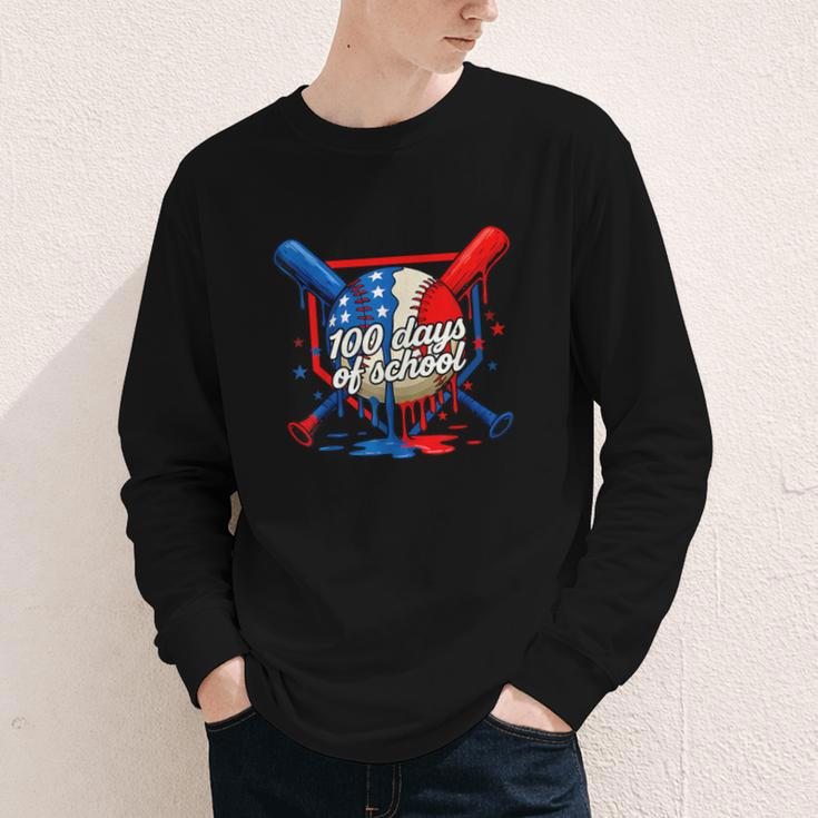 100 Days Of School 100th Day Youth Drip Baseball Boys Kid Youth Long Sleeve Tee