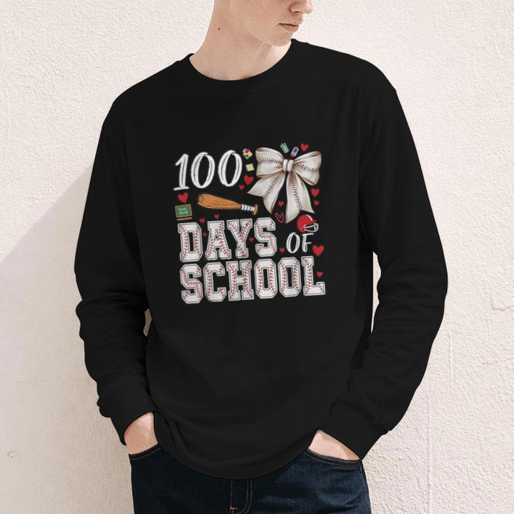 100 Days Of School Baseball 100th Day Of School Coquette Bow Youth Long Sleeve Tee