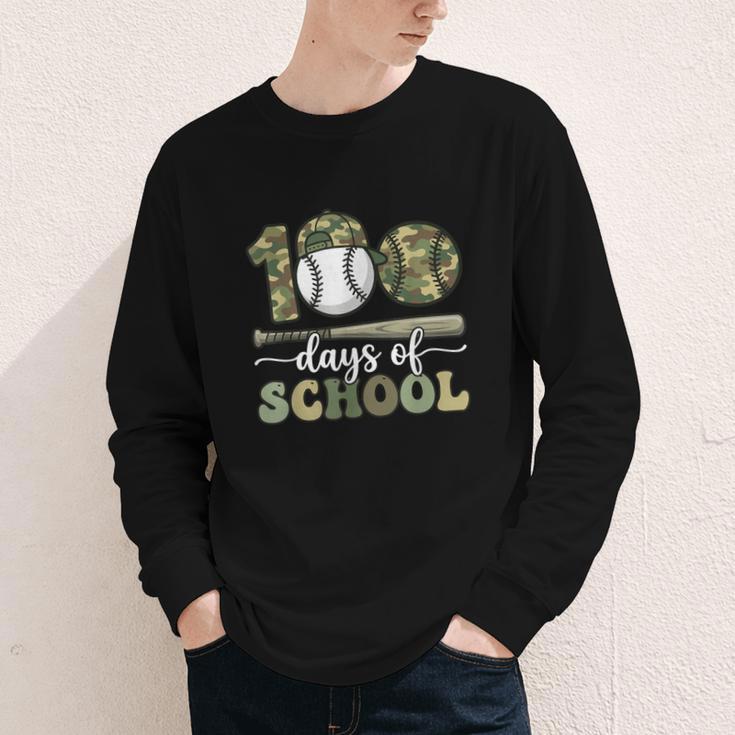 100 Days Of School Baseball Camo Art For Boys Kids Students Youth Long Sleeve Tee