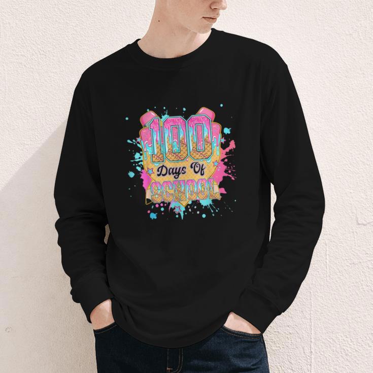 100 Days Of School Baseball Drip Boys Kids 100th Day Youth Long Sleeve Tee