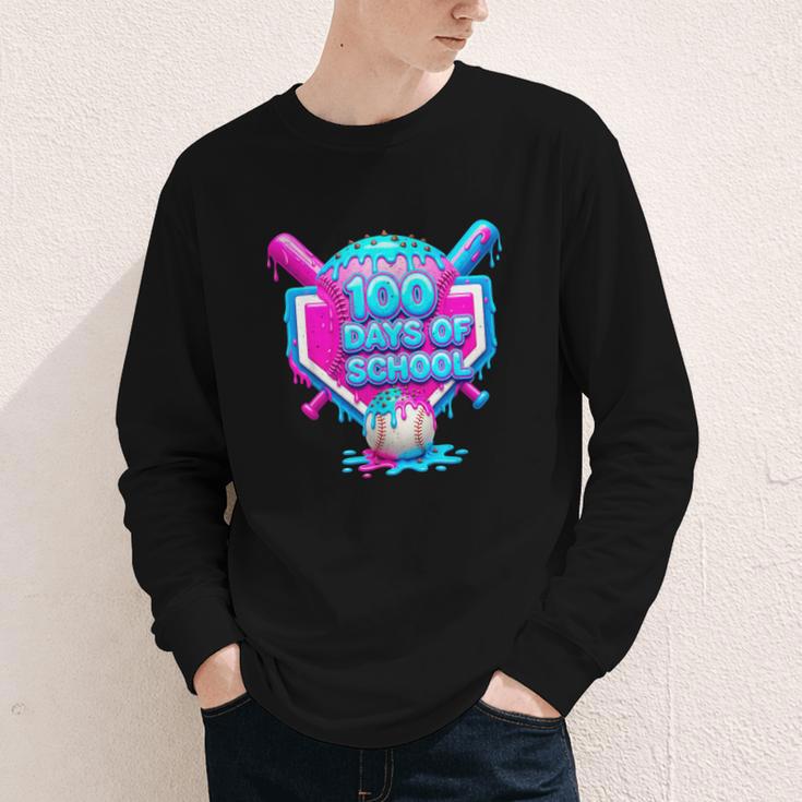100 Days Of School Baseball Drip 100 Days For Boys And Kids Youth Long Sleeve Tee