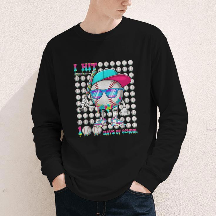 100 Days Of School Baseball Drip Ice Cream Boys Kids Youth Long Sleeve Tee