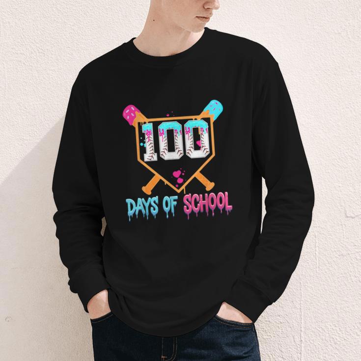 100 Days Of School Baseball Ice Cream Drip 100th Day School Youth Long Sleeve Tee