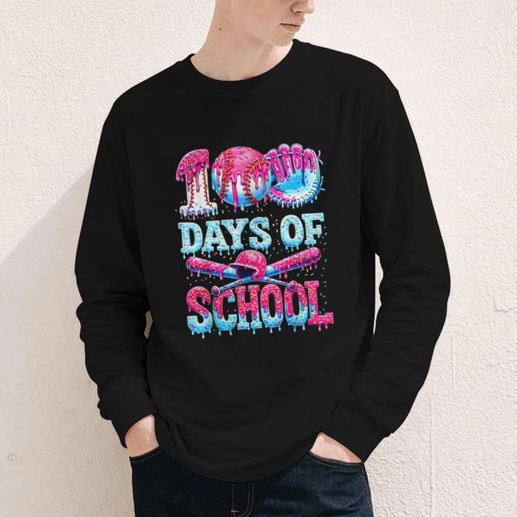 100 Days Of School Baseball Ice Cream Drip For Boys Kid Youth Long Sleeve Tee