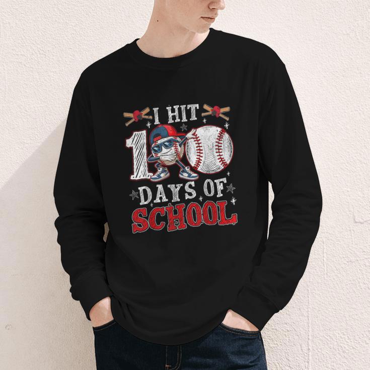 100 Days Of School Dabbing Baseball Hit Student Kids Boys Youth Long Sleeve Tee