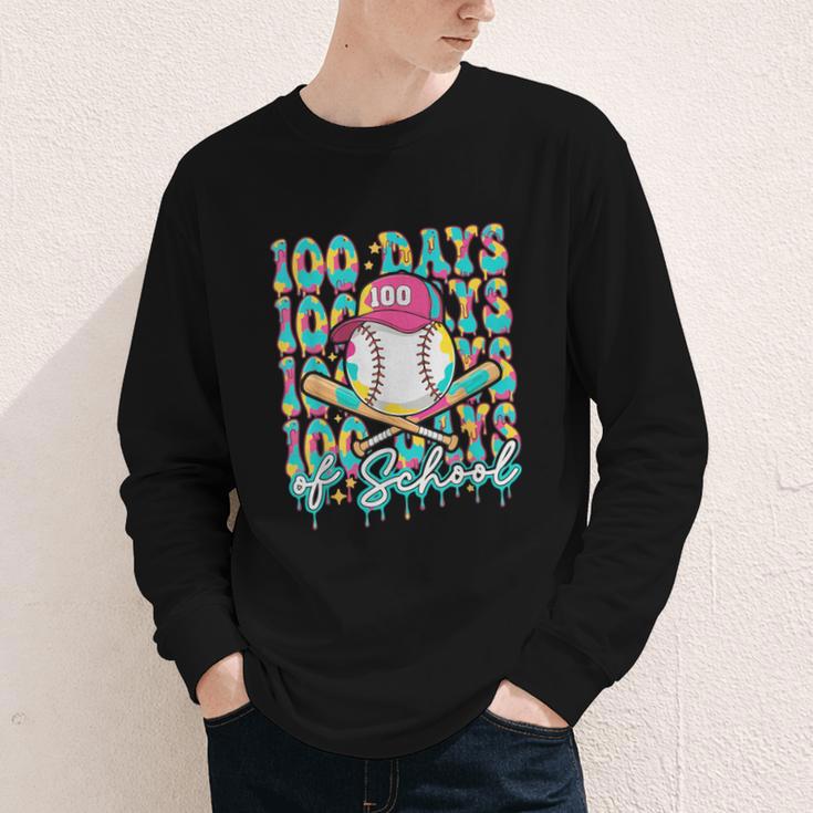 100 Days Of School Drip Baseball 100th Day Baseball School Youth Long Sleeve Tee
