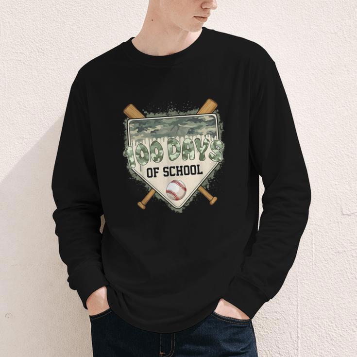 100 Days Of School Home Plate Camo Baseball Dripping Boys Youth Long Sleeve Tee 100 Days Of School Home Plate Camo Baseball Dripping Boys Youth Long Sleeve Tee