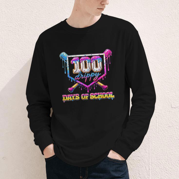 100 Drippy Days Of School Baseball For Boy Kids Youth Long Sleeve Tee