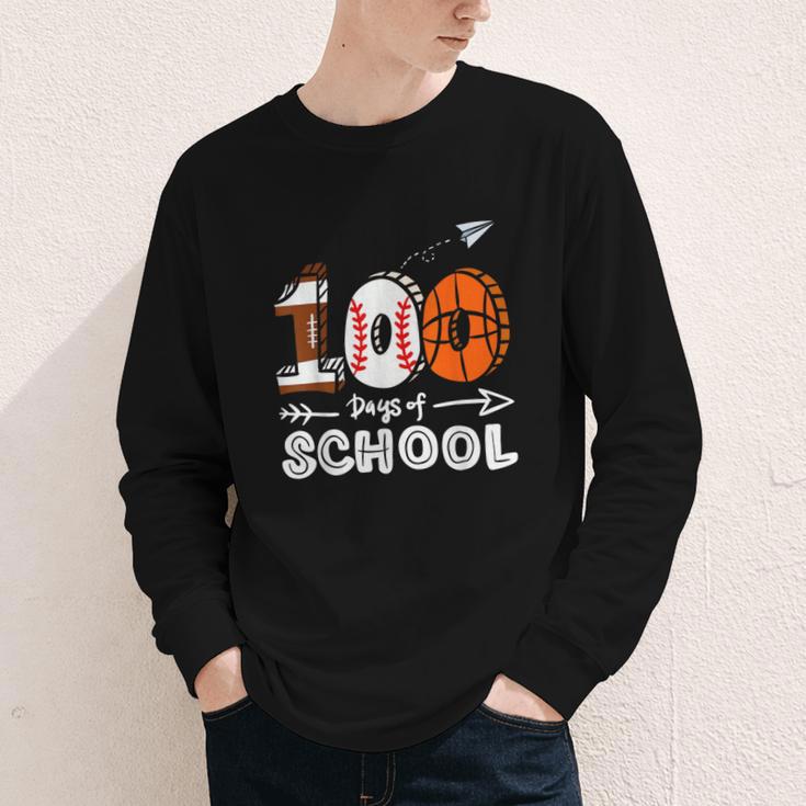 100th Day Of School Basketball Baseball Football Kids Boys Youth Long Sleeve Tee