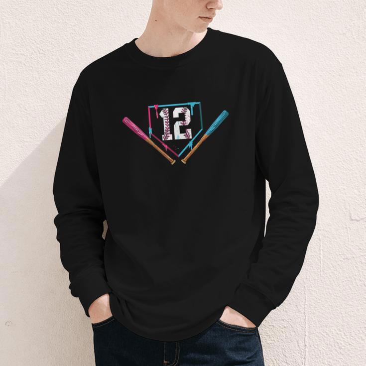 12th Birthday Baseball Ice Cream Drip 12 Years Old Boy Kids Youth Long Sleeve Tee